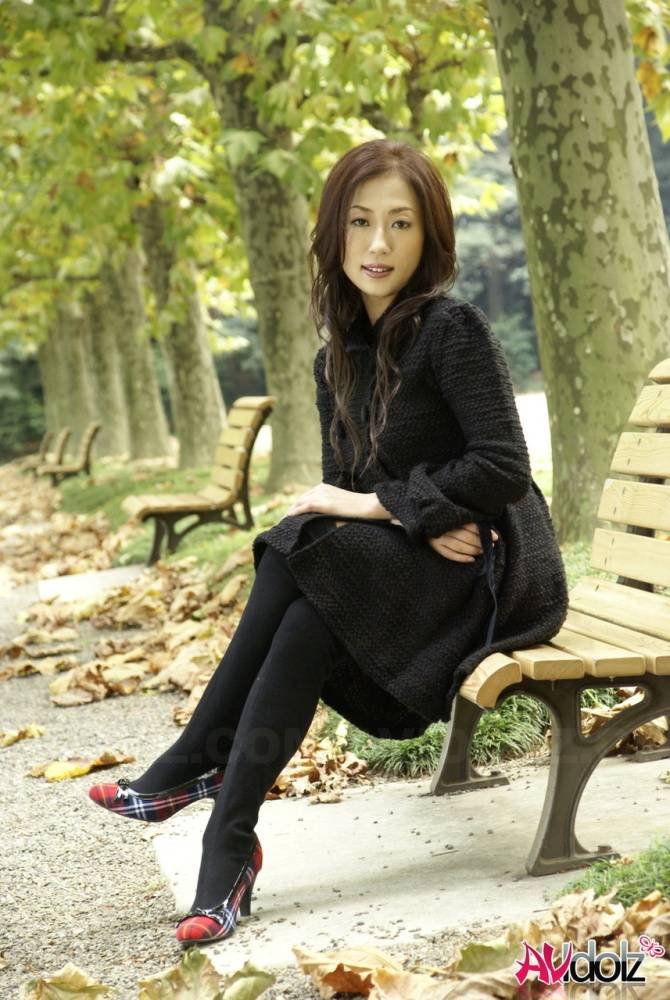 Fully clothed Japanese teen models in the park in black clothes and stockings - #15