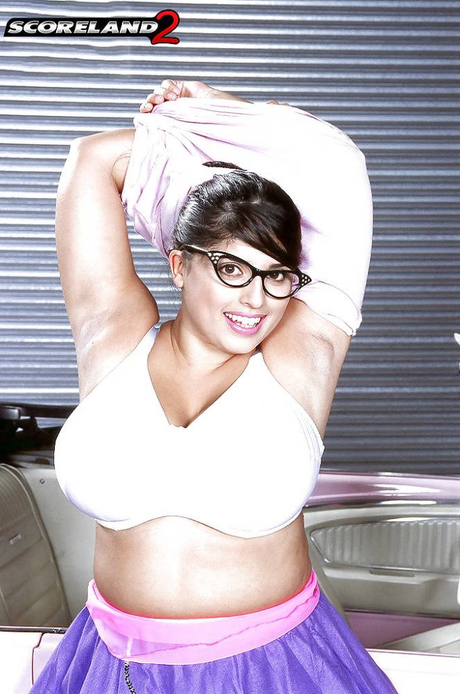 Glasses wearing European BBW Kerry Marie exposing huge MILF tits in office - #4