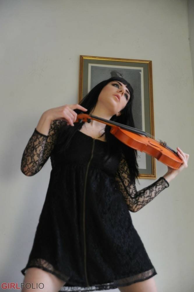 Dark haired violin player Sam Bentley strikes great poses while getting naked - #5