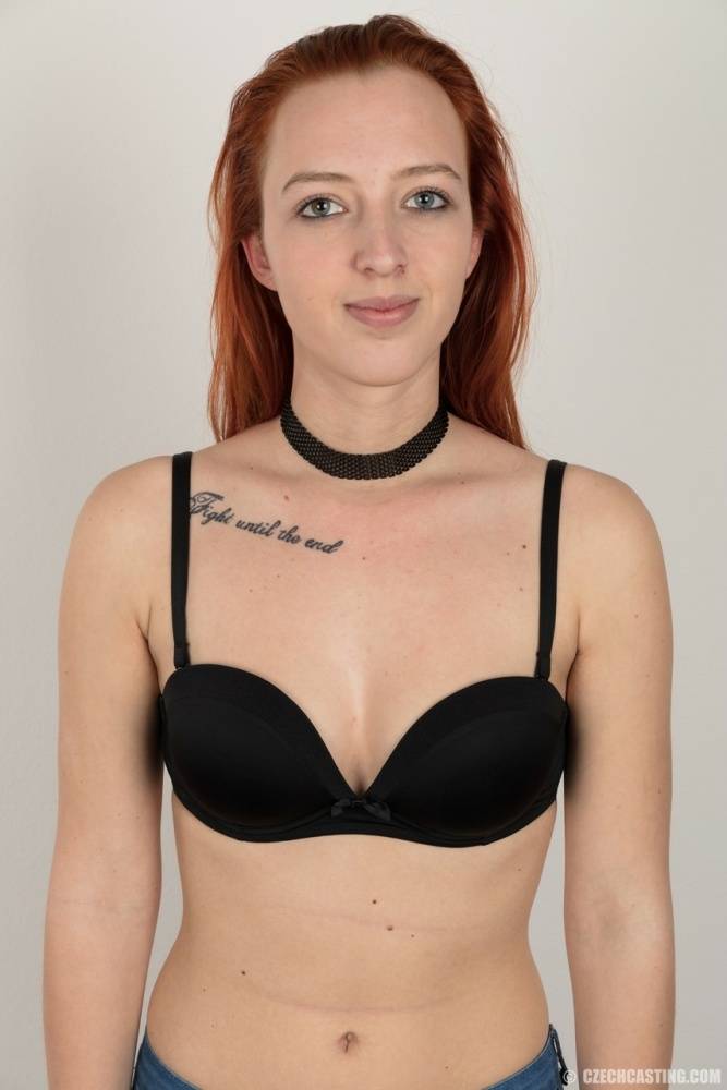 18 year old redhead wears a choker while stripping to a black thong - #12