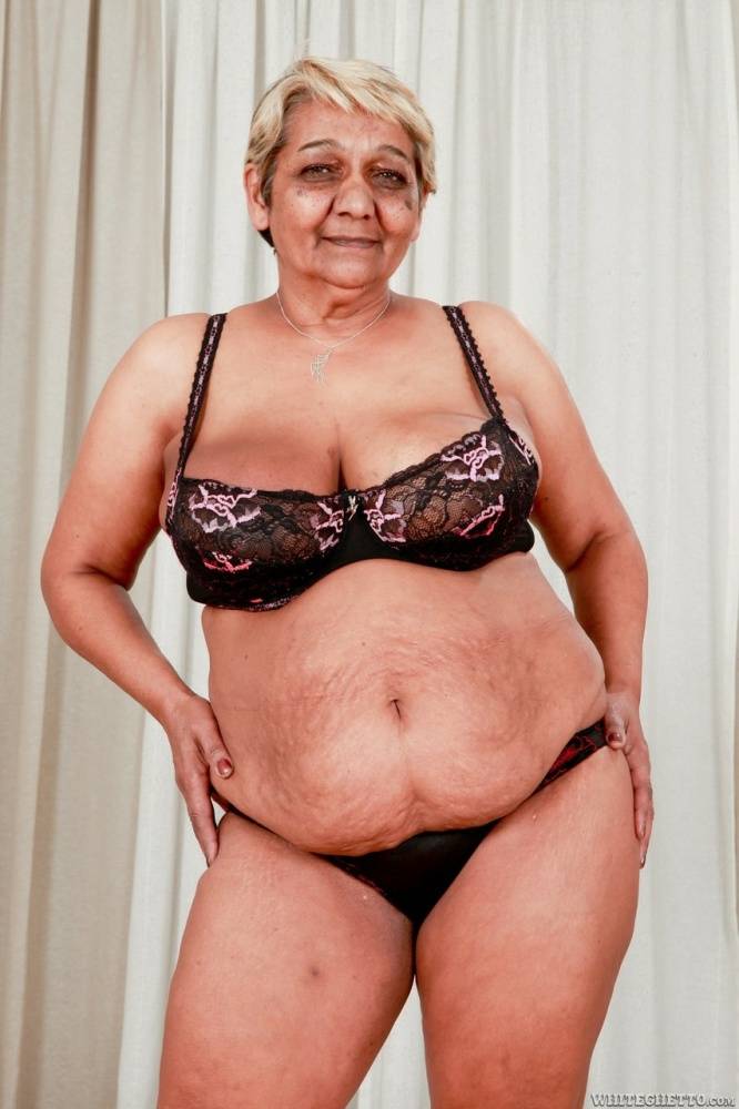Fat granny Evika models in her bra and underwear during solo action - #5