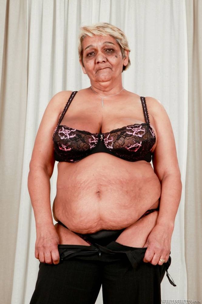 Fat granny Evika models in her bra and underwear during solo action - #6
