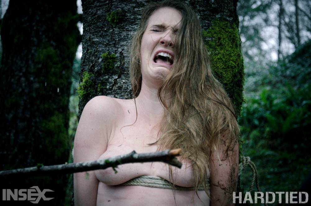 White girl Ashley Lane endures humiliating bondage session in the woods - #14