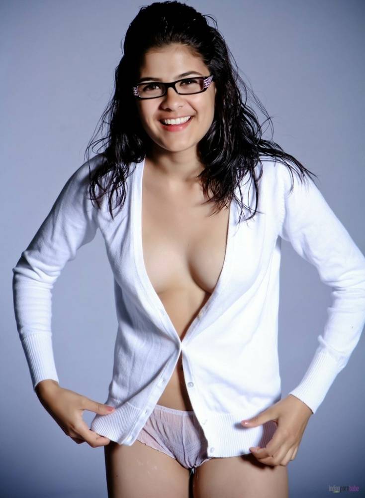 Indian solo girl models non nude in panties after removing her glasses - #13