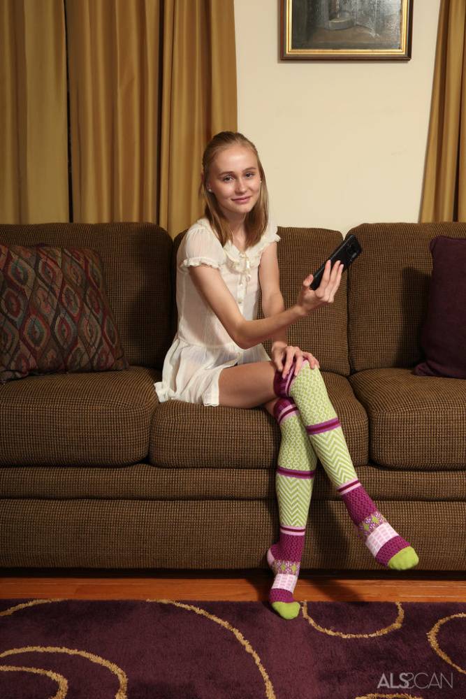 Adorable teen Alicia Williams takes a selfie before getting naked in OTK socks - #2