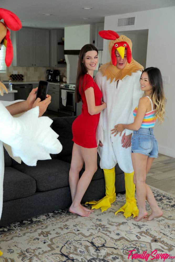Fiona Frost and Lulu Chu get on top of men wearing chicken costumes - #16