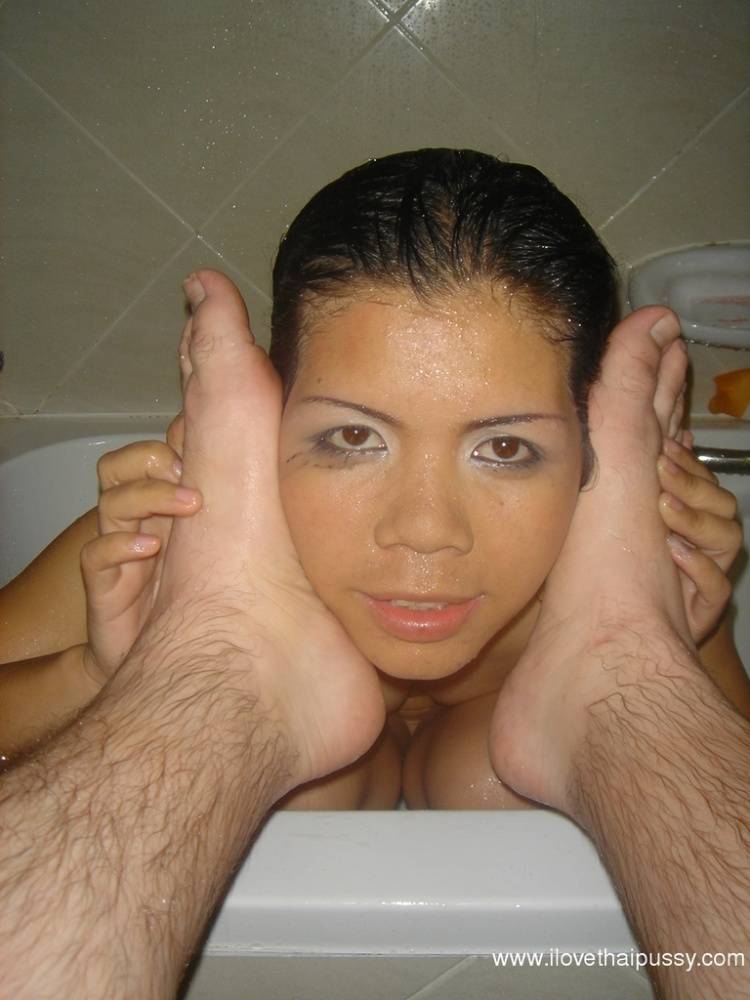 Petite Thai girl Fone takes a shower before sucking on man's toes - #5
