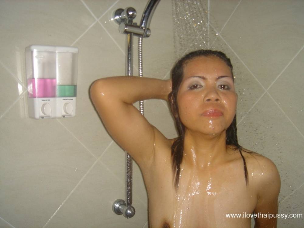 Petite Thai girl Fone takes a shower before sucking on man's toes - #4