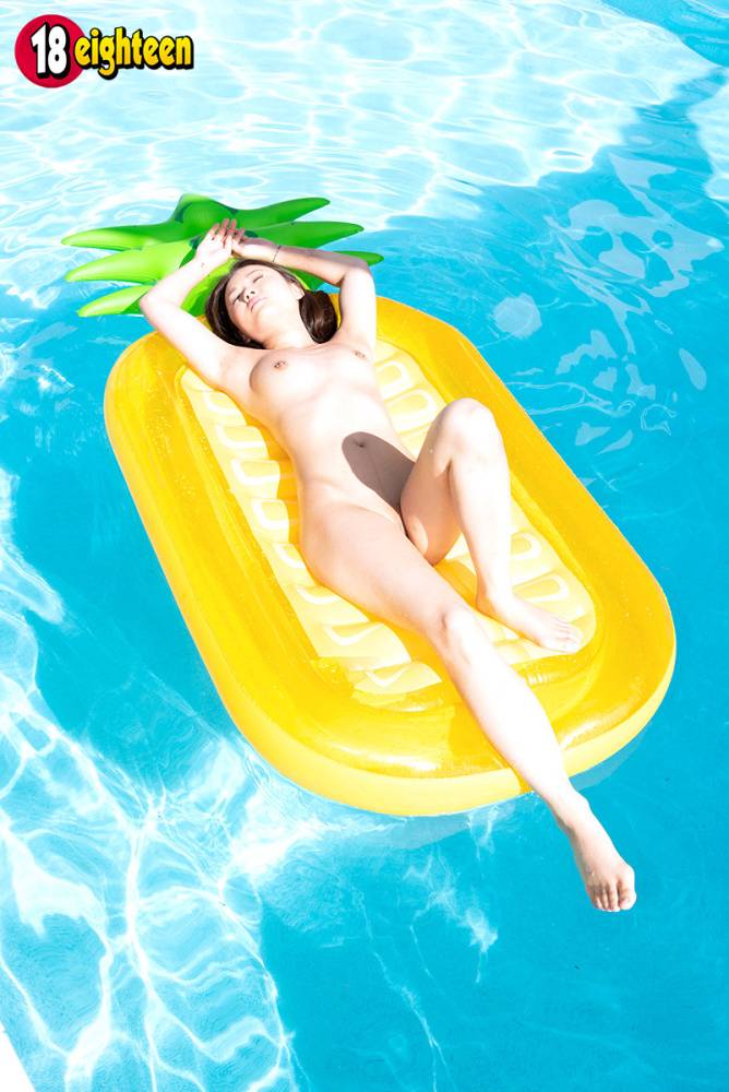 Tiny Asian teen Lulu Chu takes off her bikini while enjoying some pool time - #12