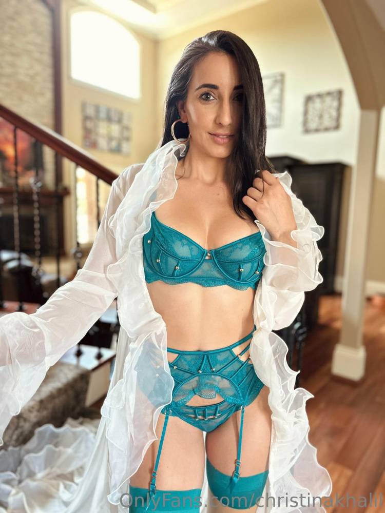 Christina Khalil Sexy Teal Lingerie Stockings Onlyfans Set Leaked - #3