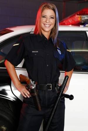 Sassy hottie in police uniform undressing and spreading her legs - #main