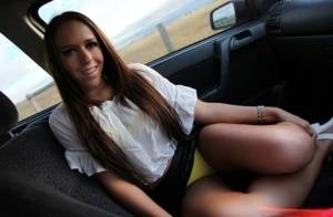 Hitchhiker Kiara Lee flashes a sexy upskirt & gives the driver a blowjob - #main