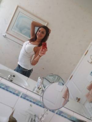 Nasty brunette slut Nikka taking couple of selfies in the bathroom - #main