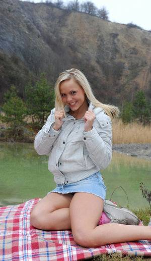 Sweet teen girl fingers her pussy on a chilly day in the mountains - #main