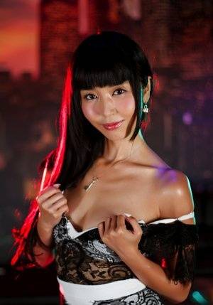 Japanese chick Marica Hase sits naked on a bench after peeling off her clothes - #main
