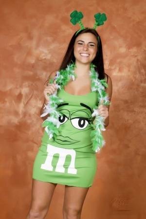 Amateur Kaley Kade flashes while wearing a green M&M dress on St Patty's Day - #main