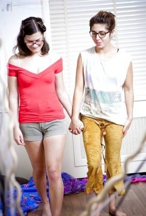 Glasses wearing lesbians Sabina M and Tallulah dress hairy twats - #main