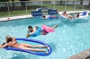 Frolic girls in bikini flashing their tits at the pool party - #main