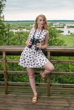 Busty teen Helene gets totally naked while bird watching in a tower - #main