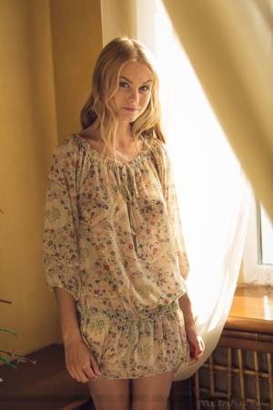Cute blonde teen Nancy A slips off her floral dress to model naked - #main