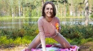 Young amateur Ava bares her hard body on a blanket near the water - #main