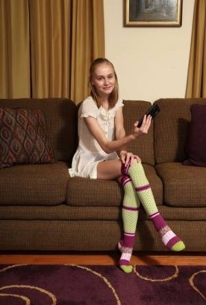 Adorable teen Alicia Williams takes a selfie before getting naked in OTK socks - #main