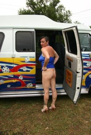 Mature amateur Mary Bitch gets naked inside a B-class van during solo action on clubgf.com