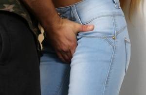 Hot chick in blue jeans entices a solid doggystyle fucking from man friend on clubgf.com