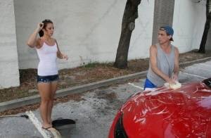 Teen slut Ashley Storm gets her car washed for the price of a handjob on clubgf.com