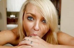 Blonde girl with sexy tattoos Carmen Callaway has her teen mouth fucked on clubgf.com
