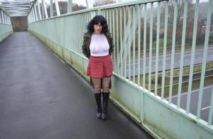 Amateur woman Barby Slut exposes herself in public while wearing black boots on clubgf.com