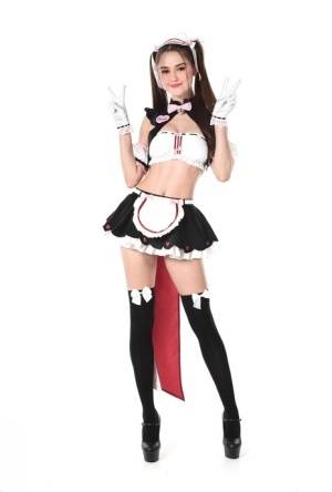 Cute girl Sonya Blaze models naughty maid apparel before dildoing her pussy on clubgf.com
