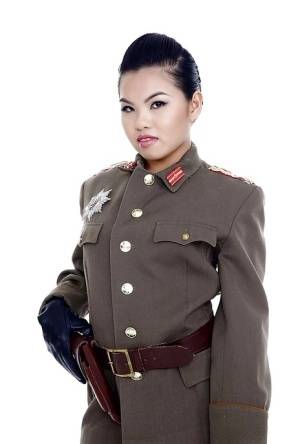 Oriental pornstar Cindy Starfall posing solo in military garb on clubgf.com