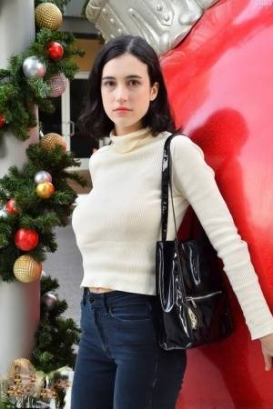 Brunette chick Giulia flashes her tits in public before masturbating at home on clubgf.com