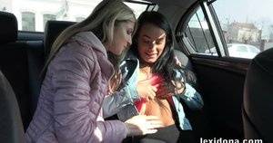 Lexi Dona and her lesbian lover have sex in the backseat of a car on clubgf.com