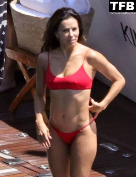 Eva Longoria Showcases Her Stunning Figure and Ass Crack in a Red Bikini on Holiday in Capri on clubgf.com