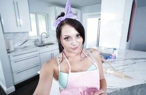 Teen babe with tiny tits Megan Sage touches herself with toys in the kitchen on clubgf.com